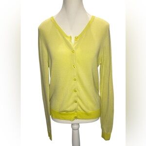 CAbi Cardigan lightweight perforated button up Sweater Pale yellow | Size Med